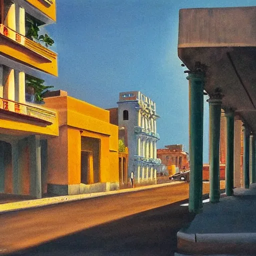 Image similar to brutalism painting of streets of Havana, Cuba, beautiful, diverse, golden hour