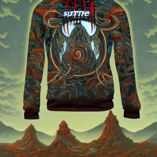 Image similar to Supreme hoodie in collaboration with gerald brom and several other artists