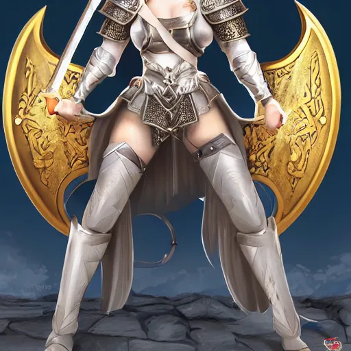 Image similar to fantasy RPG symmetrical portrait, centered shoulders up view, kagney linn karter as a young blonde woman, blonde hair, blue eyes, not wearing level 1 plate armour, pale skin, 4k, by wlop, artgerm, andrei riabovitchev, nuri iyem, james gurney, james jean, greg rutkowski, highly detailed, soft lighting 8k resolution