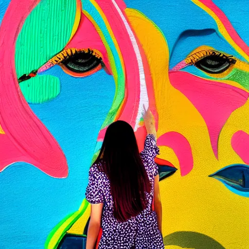 Prompt: woman faces camera. lighthouse. colourful. realistic