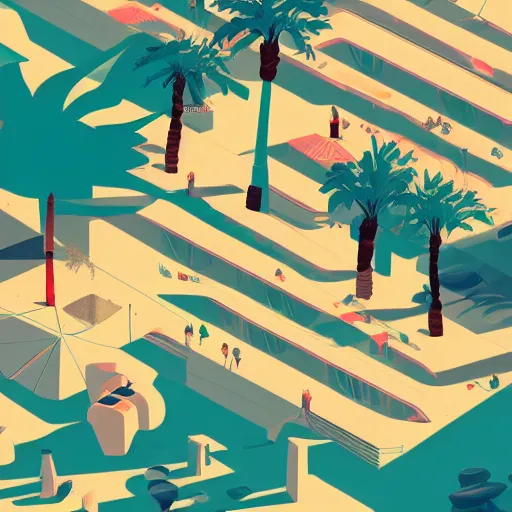 Image similar to a beautiful illustration of palm springs by James gilleard, artstation HD, geometric lines, HD, 4k, 8k