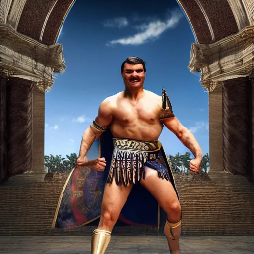 Image similar to president jair messias bolsonaro as a gladiator, fighting lions in the coliseum. smooth, elegant, highly detailed, digital art, sharp focus, hyper realism, octane render, ray tracing, 1 5 0 mm, by alessandro maganza and giovanni francesco romanelli f 3. 5