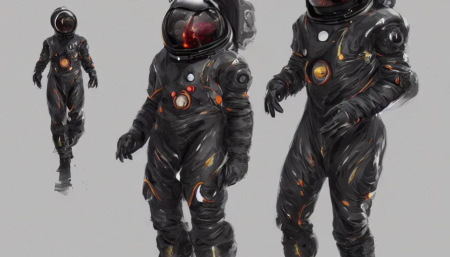 Prompt: character design space suit designed by apple and jama jurabaev, science fiction, brush hard, artstation, cgsociety, high quality, brush stroke