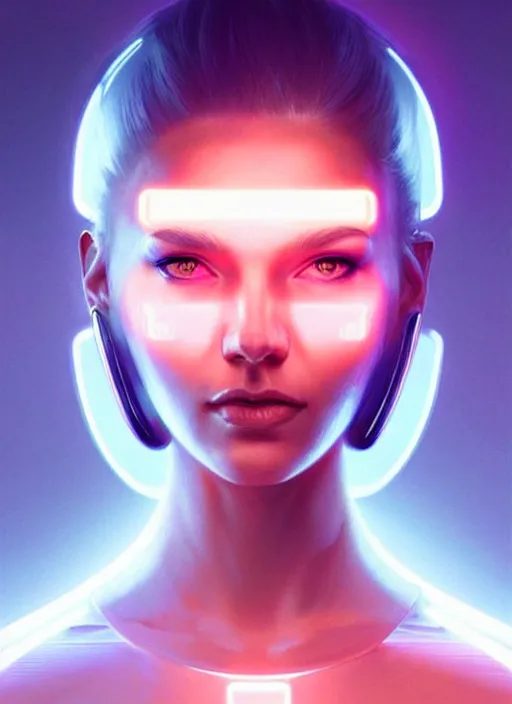 Prompt: portrait of modern scandinavian female humanoid, very futuristic, elegant, cyber neon lights, highly detailed, digital illustration, trending in artstation, trending in pinterest, glamor pose, concept art, smooth, sharp focus, art by artgerm and greg rutkowski