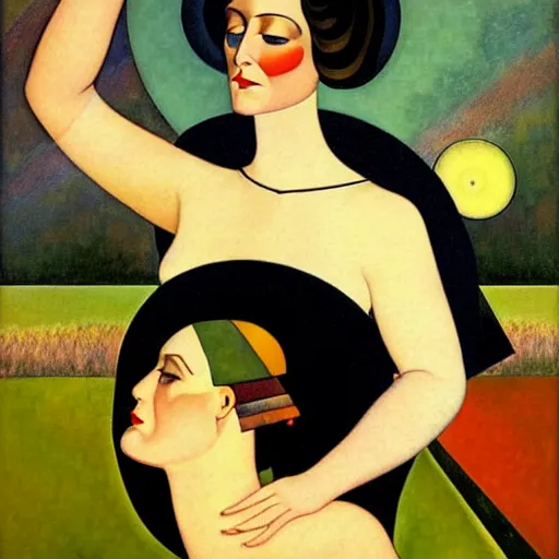 Image similar to Art in the style of Coles Phillips, Gaia, Full figured Mother Earth, portrait, Tamara De Lempicka, Kandinsky