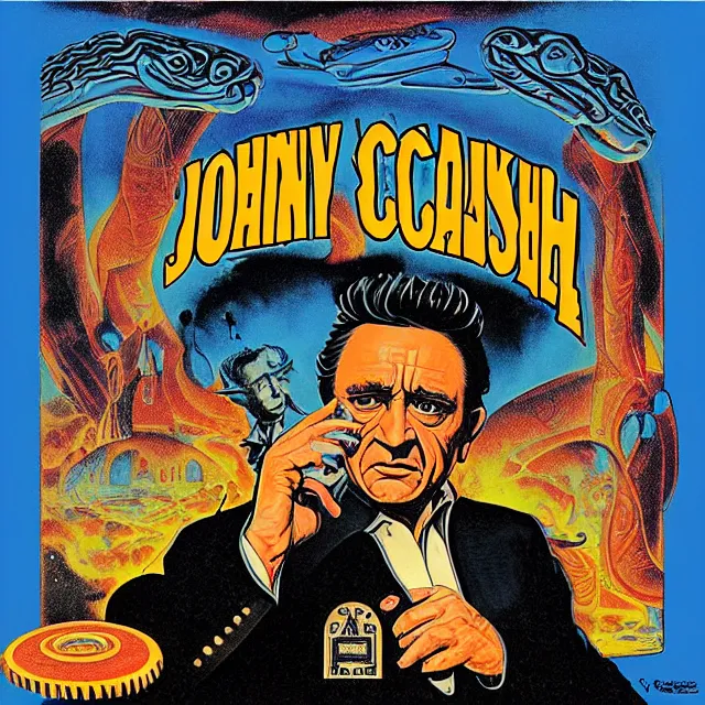 Image similar to album cover for Johnny Cash: The Snake Oil Tapes, album art by Ron Walotsky, snake oil album, snakes, no text