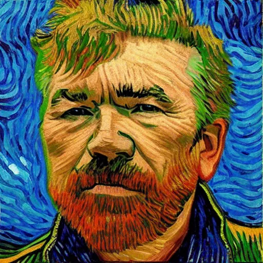 Image similar to John Prine in the style of Van Gogh