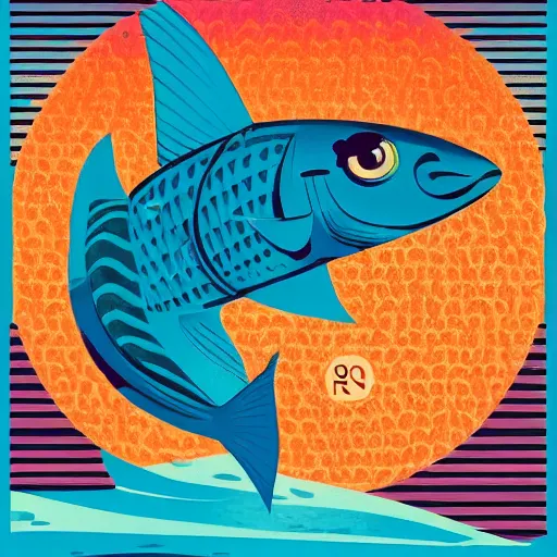 Image similar to profile of one stylized fish in center of view, dark ocean, complex patterns, artstation, intricate, realistic, highly detailed, digital painting, concept art, sharp focus, illustration by tom whalen and charles williams and kilian eng and james jean