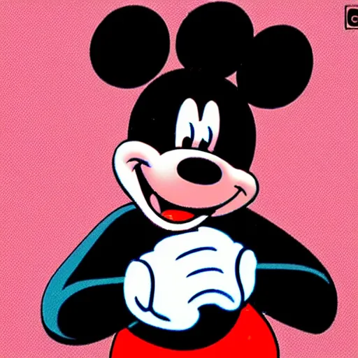 Image similar to Mickey Mouse smoking a big joint. He's stoned. His eyes are bloodshot.