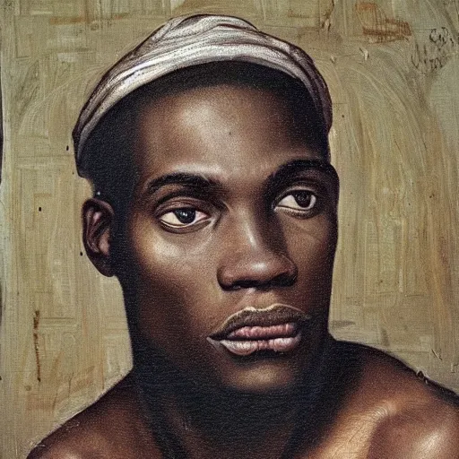 Prompt: A 14th century african renaissance oil painting of Jerma985, portrait of Jerma985, grainy, realistic, very realistic, hyperrealistic, highly detailed, very detailed, extremely detailed, very neat, very epic, very cool, detailed, trending on artstation, made by Jean-Michel Basquiat and Henry Taylor, no crop