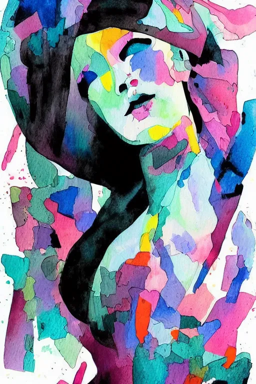 Image similar to the abstract painting of an image of a lady artistic flat illustration by by Patrick Guyton,creative art,soft colors mono chromatic, black color on white background, watercolor