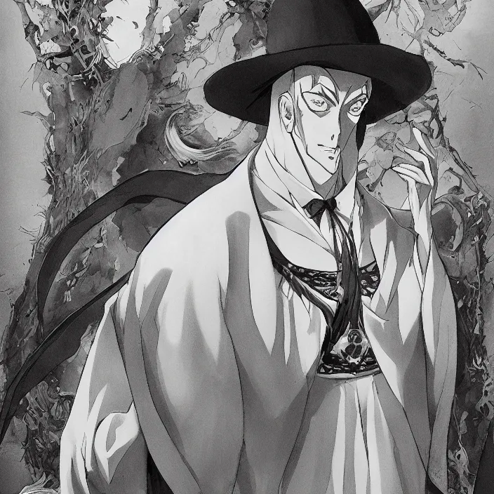 Image similar to portrait of aleister crowley, anime fantasy illustration by tomoyuki yamasaki, kyoto studio, madhouse, ufotable, trending on artstation