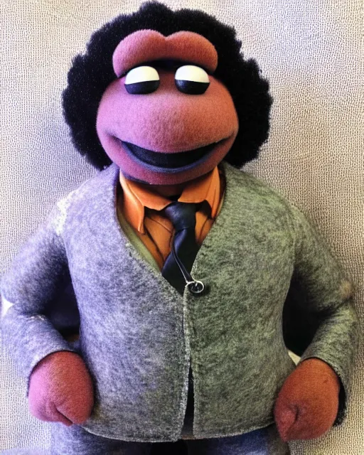 Image similar to craig robinson as a muppet. highly detailed felt. hyper real photo. 4 k.