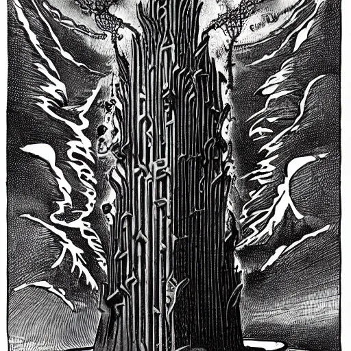 Prompt: the wicked, weird, strange, odd tower, fantasy surrealist landscape