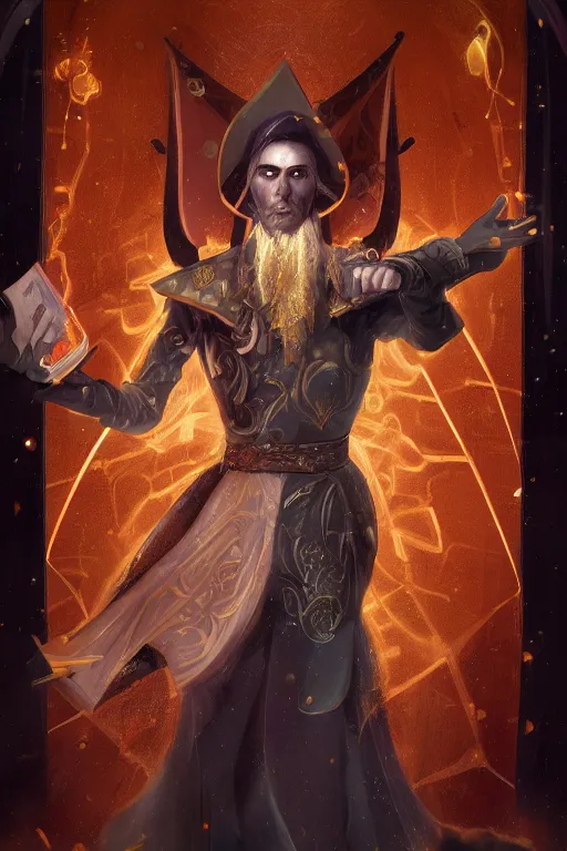 Image similar to the magician from major arcana character concept art, digital painting, mixed media, trending on artstation and deviantart, epic composition, magnum opus, highly detailed, 8 k