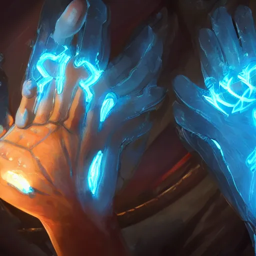 Image similar to transparent glowing hands with fingers, hands, fingers, fingers, fingers, fingers, fingers, hands, hands, hands, hands, glowing fingers, blue theme, bright art masterpiece artstation. 8 k, sharp high quality artwork in style of jose daniel cabrera pena and greg rutkowski, concept art by tooth wu, blizzard warcraft artwork, hearthstone card game artwork, human anatomy