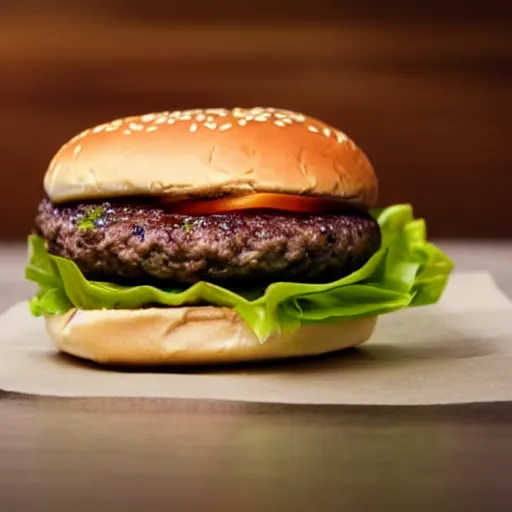 Prompt: a cheese burger made from clear glass sitting on a table