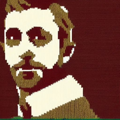 Image similar to Knitted from yarn Ryan Gosling is sitting on a rocking chair, realism, proportions,