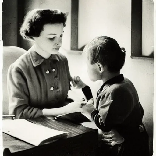 Prompt: “ child in 1 9 5 0 nurse consulting in west germany ”