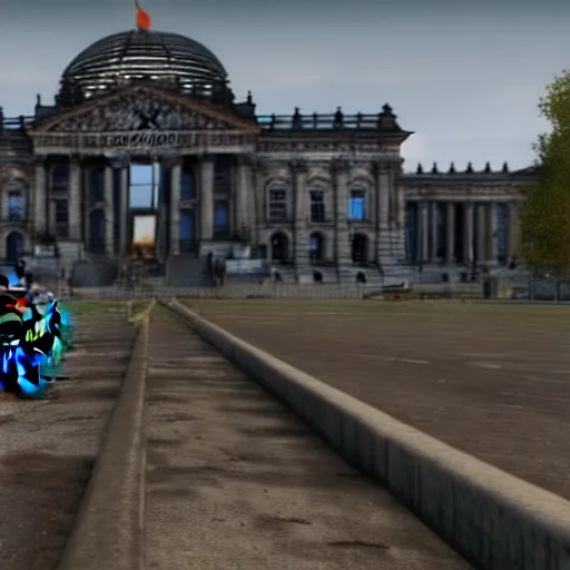 Image similar to berlin reichstag in pc game hell let loose, ww 2, 1 9 4 5, american soldiers, nazis, nazi germany, tanks, devastated city, ruins, screenshot, unreal engine, gameplay, in - game