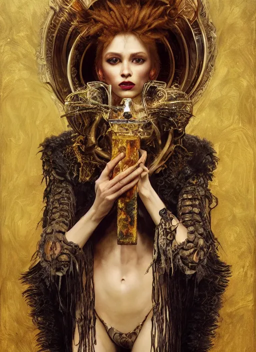 Image similar to highly detailed oil painting | very intricate | cinematic lighting | award - winning | witch pythoness fashion by alexander mcqueen | by roberto ferri, by tom bagshaw, by j. c. leyendecker and klimt, american romanticism, by austin osman spare, artstation, cgsociety, official art, octane