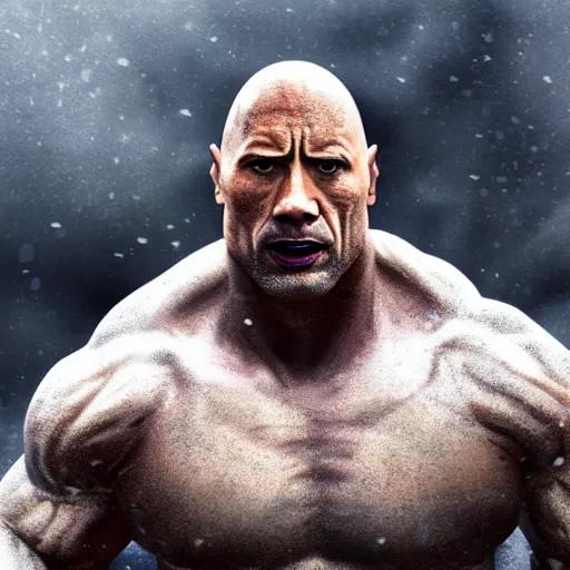 Prompt: hyper realistic dwayne johnson wearing arctic clothing, riot gear, in snow storm, apocalyptic, trending on artstation, close - up