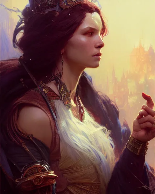 Image similar to woman wizard, fantasy character portrait, ultra realistic, concept art, intricate details, highly detailed by greg rutkowski, gaston bussiere, craig mullins, simon bisley, alphonso mucha