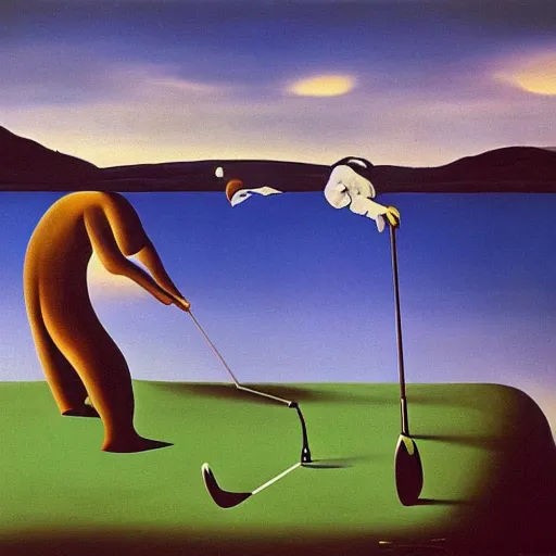 Image similar to surrealist painting of a walrus playing golf, salvador dali,