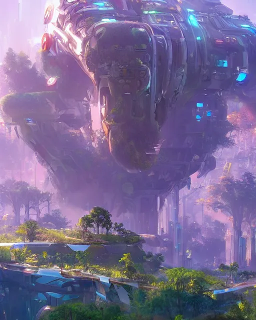 Image similar to magical beaver cyborg in futuristic metropolis, giant trees, clean streets, inspired by horizon zero dawn, trending on artstation, art by richard dumont, leon tukker