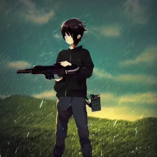 anime boy with machine gun