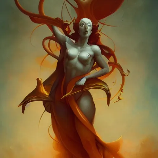 Image similar to a painting in the style of peter mohrbacher and in the style of jean delville.