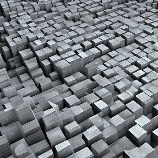 Image similar to thousand of cube dumped ,hyperrealistic mixed media high resolution , stunning 3d render Unreal Engine , dim volumetric lighting, 8k octane beautifully detailed render, post-processing, extremely hyper-detailed, intricate, epic composition, highly detailed attributes, highly detailed atmosphere, cinematic lighting, masterpiece, trending on artstation, very very detailed, masterpiece, stunning, flawless completion, perfection,