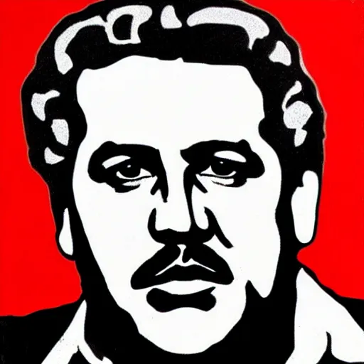 Image similar to pop art of Pablo Escobar selling cocaine and making money