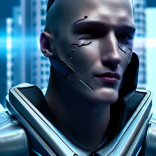 Prompt: a realistic cyberpunk man wearing futuristic armor, photorealistic, octane render,