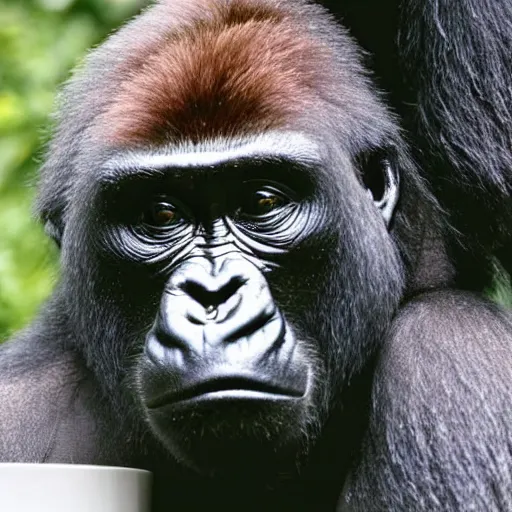 Image similar to gorilla poking its head out of a toilet, only the top half of its head is visible