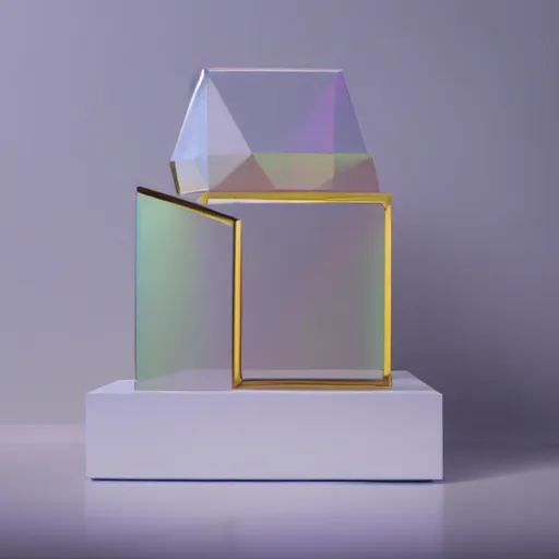 Prompt: an ultra high definition professional studio quality photograph of a transparent glass cubist, cube shaped pastel coloured mug on a white plinth in an empty white room. dramatic lighting, ray tracing, refraction, shallow d. o. f, colour corrected, golden ratio, three point light.