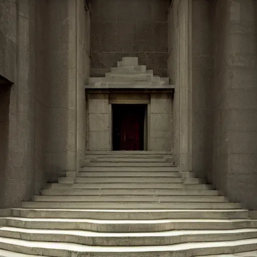 Image similar to Temple of knowledge, foggy entrance, mysterious architecture