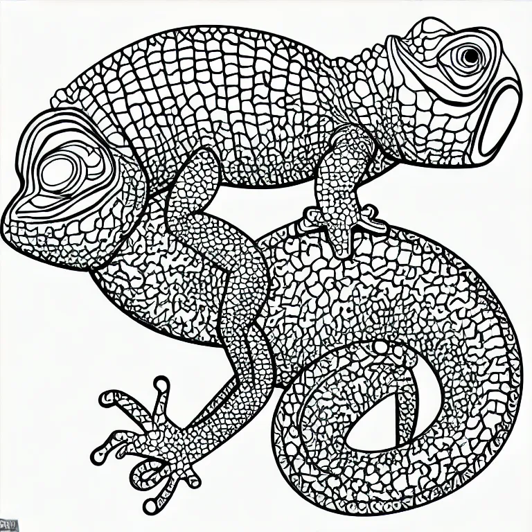 Image similar to chameleon, ornaments, fractal, ink drawing, line art, colouring page, vector art