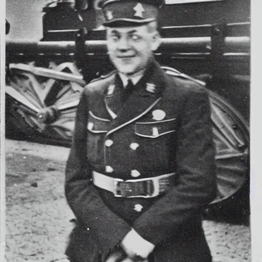 Image similar to WW2 era photograph of a Schwere-Gustav from WW2 with with face of Thomas the Tank Engine