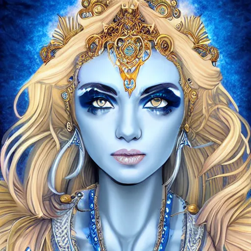 Image similar to kali is a goddess, she has blonde hair and blue eyes, and has the ability to form tentacles. 8 k fantasy art, highly detailed and intricate illustration