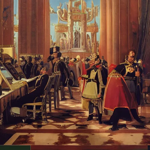 Prompt: Die Proklamation des Deutschen Kaiserreiches by Anton von Werner (1877), vaporware, 8k