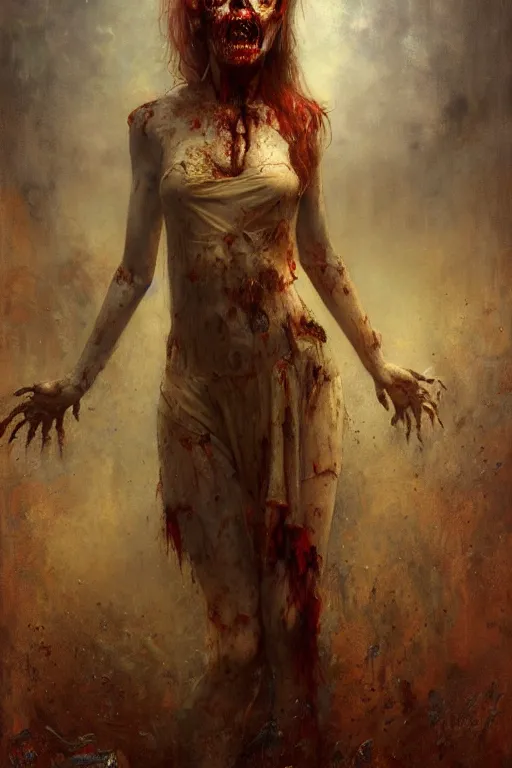 Image similar to a full body portrait of zombie girl wearing zombie clothes, high detail, cleary see face, by gaston bussiere, bayard wu, greg rutkowski, odd nerdrum, maxim verehin, dan dos santos, masterpiece, sharp focus, cinematic lightning