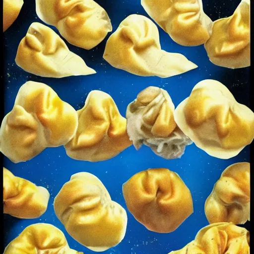 Image similar to hyperrealism food photography of pierogi multiverse universe galaxy, by Andy Warhol