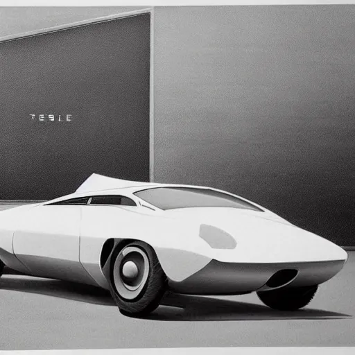 Prompt: retrofuturistic tesla model 3, 1 9 6 0 s sports car concept art