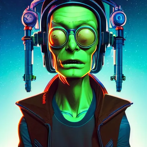 Image similar to akah 0 c 0 k futurama cyberpunk portrait by gaston bussierre and charles vess and james jean and erik jones and rhads, inspired by rick and morty, huge scale, beautiful fine face features, intricate high details, sharp, ultradetailed