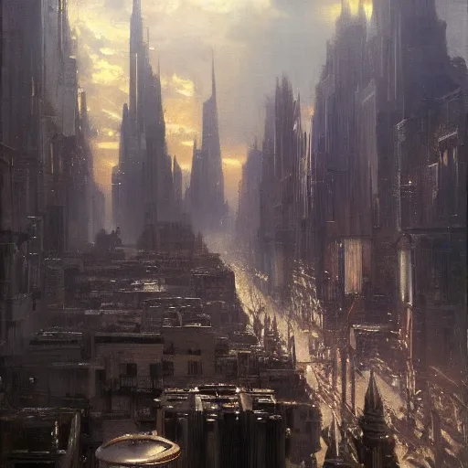 Image similar to detailed cinematic wide shot of grey metropolis, ultra realistic, spring light, painting by gaston bussiere, craig mullins, j. c. leyendecker