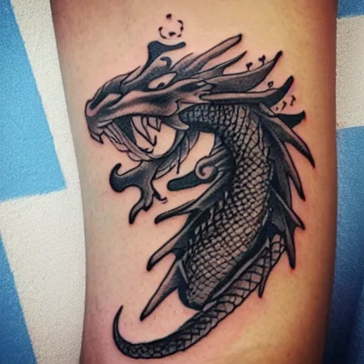 Image similar to A dragon with a girl tattoo