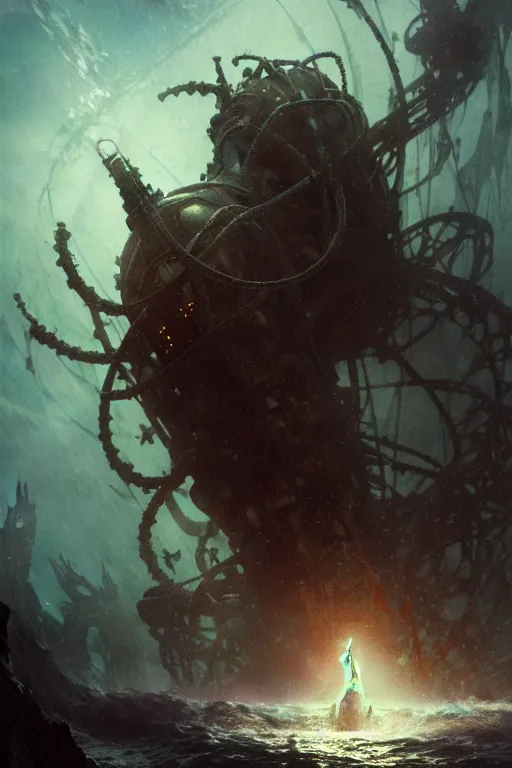 Image similar to a man corrupted with deep sea virus by gaston bussiere, bayard wu, greg rutkowski, giger, maxim verehin, greg rutkowski, masterpiece, sharp focus, cinematic lightning