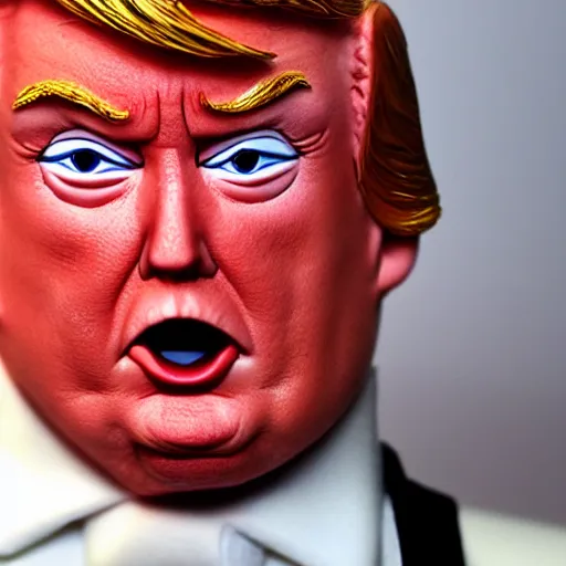 Prompt: Donald Trump realistic finger puppet, wide lens, diorama, 4k,