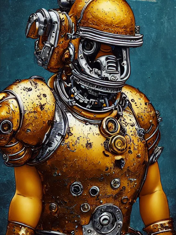 Prompt: portrait art of 8k ultra realistic Homer Simpson, detailed intricate ornate armour,decaying, cybernetic, full of colour, cinematic lighting, battered, trending on artstation, 4k, hyperrealistic, focused, extreme details,unreal engine 5, cinematic, masterpiece, art by ayami kojima, giger